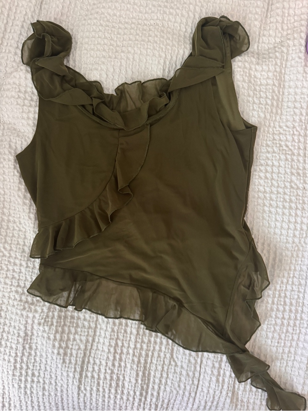 Women’s Olive Ruffle Sleeveless Top